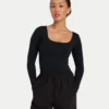 Damen-Basics: Dual-Wear-Langarm-Oberteil – schwarz Damen-Basics: Dual-Wear-Langarm-Oberteil – schwarz