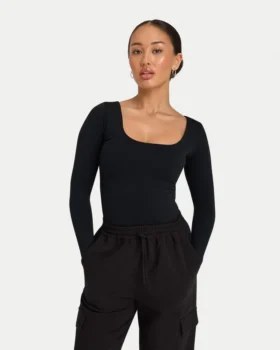 Damen-Basics: Dual-Wear-Langarm-Oberteil – schwarz