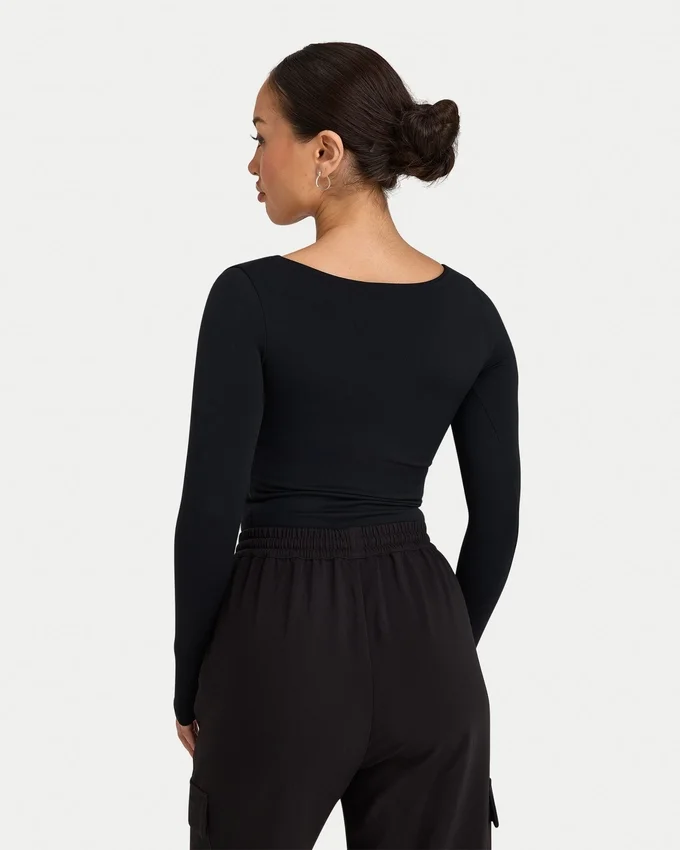 Damen-Basics: Dual-Wear-Langarm-Oberteil – schwarz Damen-Basics: Dual-Wear-Langarm-Oberteil – schwarz