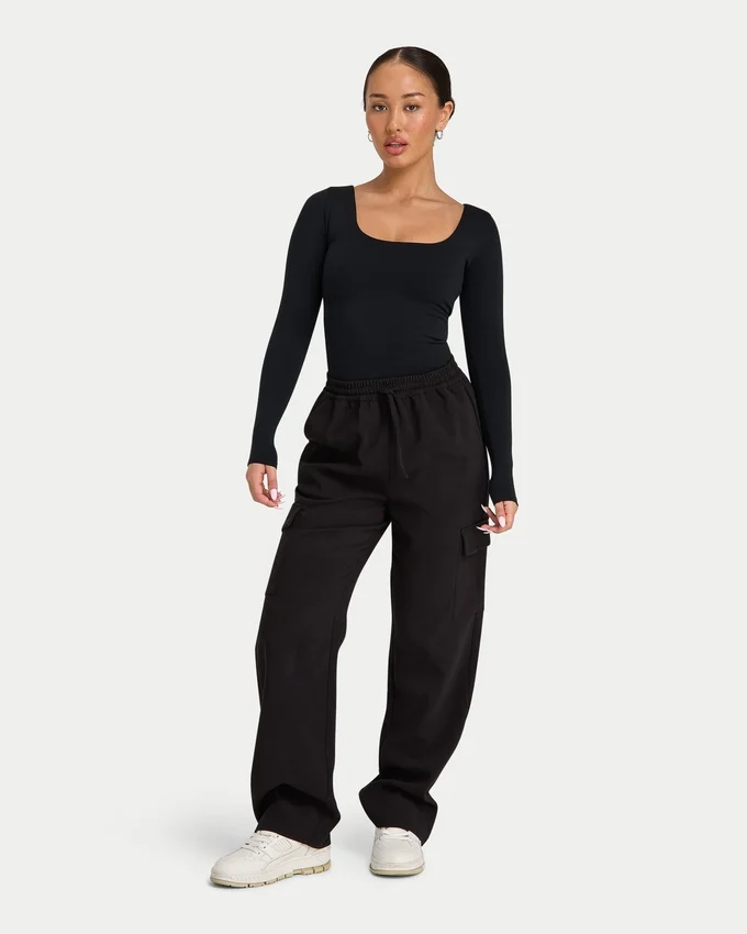 Damen-Basics: Dual-Wear-Langarm-Oberteil – schwarz Damen-Basics: Dual-Wear-Langarm-Oberteil – schwarz