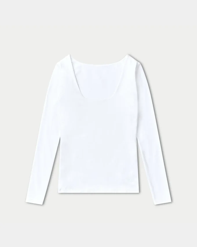 Damen-Basics: Dual-Wear-Langarm-Oberteil – Weiß Damen-Basics: Dual-Wear-Langarm-Oberteil – Weiß