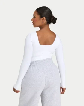 Damen-Basics: Dual-Wear-Langarm-Oberteil – Weiß