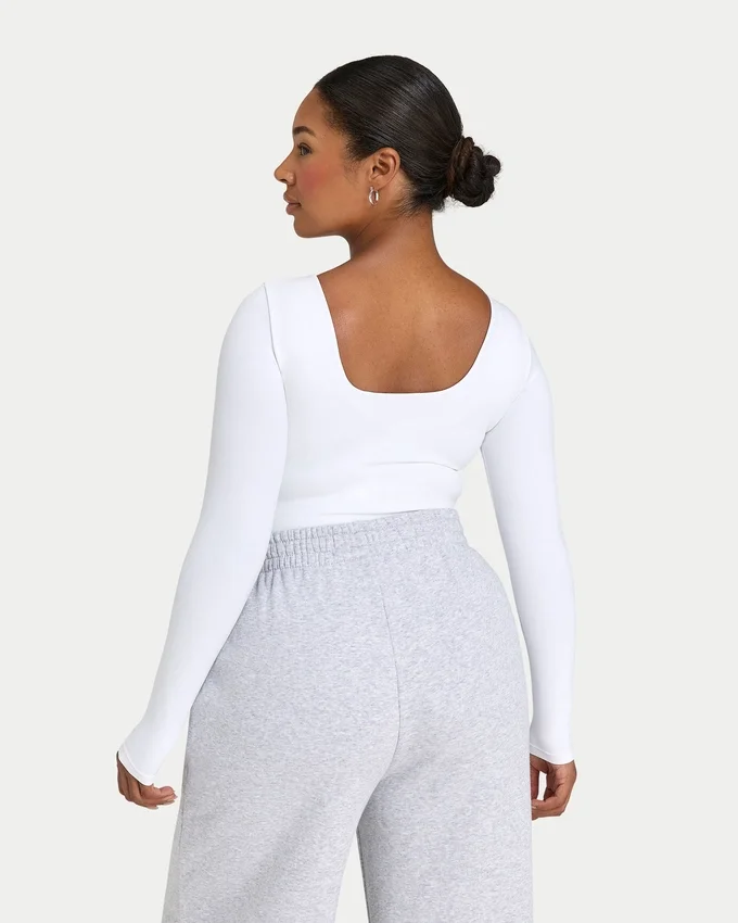 Damen-Basics: Dual-Wear-Langarm-Oberteil – Weiß Damen-Basics: Dual-Wear-Langarm-Oberteil – Weiß