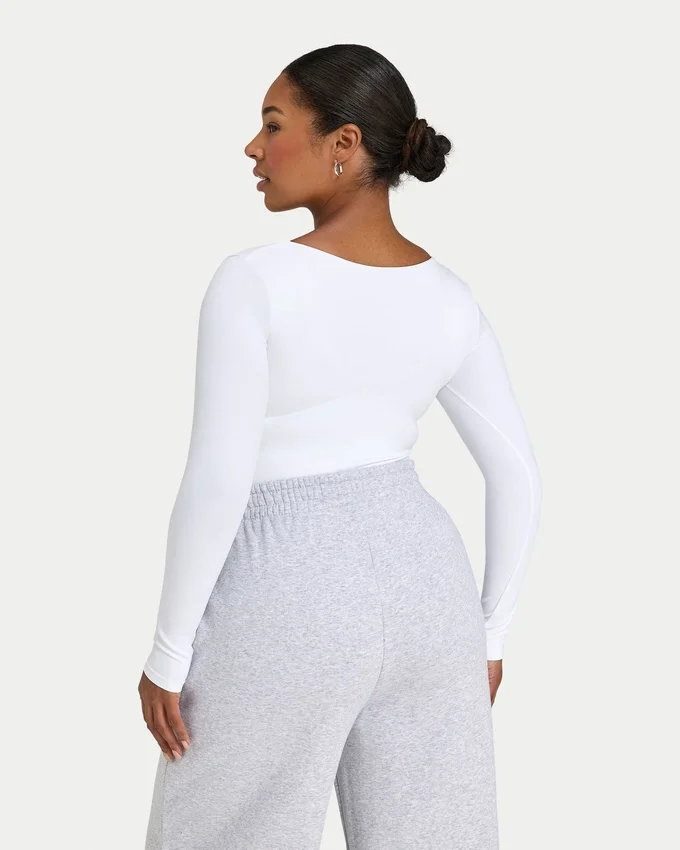 Damen-Basics: Dual-Wear-Langarm-Oberteil – Weiß Damen-Basics: Dual-Wear-Langarm-Oberteil – Weiß