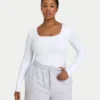 Damen-Basics: Dual-Wear-Langarm-Oberteil – Weiß Damen-Basics: Dual-Wear-Langarm-Oberteil – Weiß