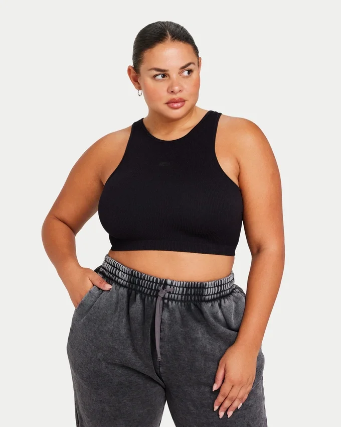 Damen-Crop-Top „Base Racer“ – schwarz Damen-Crop-Top „Base Racer“ – schwarz