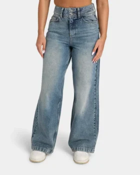 Damen-Denim-Jeans mit weitem Bein – Mid-Wash