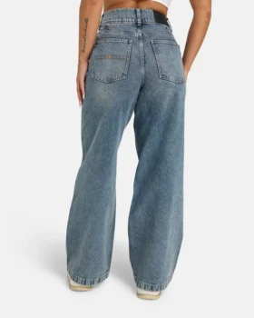Damen-Denim-Jeans mit weitem Bein – Mid-Wash