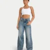 Damen-Denim-Jeans mit weitem Bein – Mid-Wash Damen-Denim-Jeans mit weitem Bein – Mid-Wash