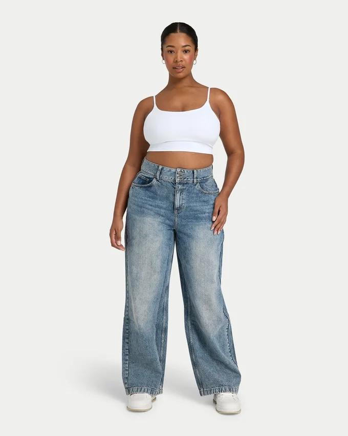 Damen-Denim-Jeans mit weitem Bein – Mid-Wash Damen-Denim-Jeans mit weitem Bein – Mid-Wash