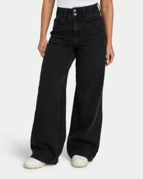 Damen-Denim-Jeans mit weitem Bein – schwarz