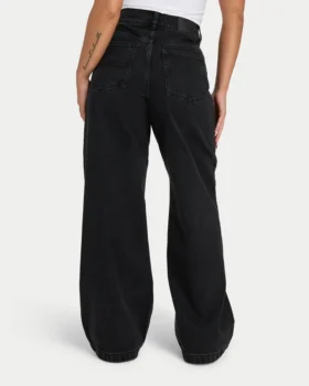 Damen-Denim-Jeans mit weitem Bein – schwarz