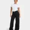 Damen-Denim-Jeans mit weitem Bein – schwarz Damen-Denim-Jeans mit weitem Bein – schwarz