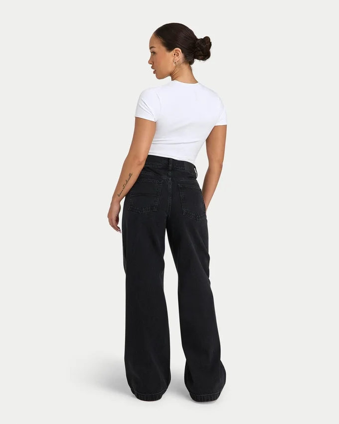 Damen-Denim-Jeans mit weitem Bein – schwarz Damen-Denim-Jeans mit weitem Bein – schwarz