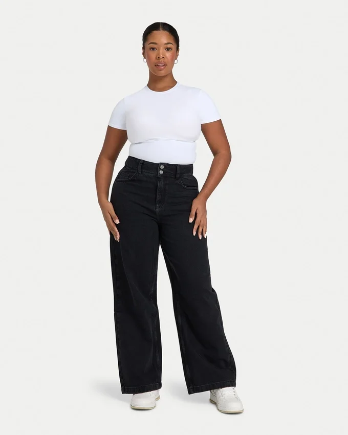 Damen-Denim-Jeans mit weitem Bein – schwarz Damen-Denim-Jeans mit weitem Bein – schwarz
