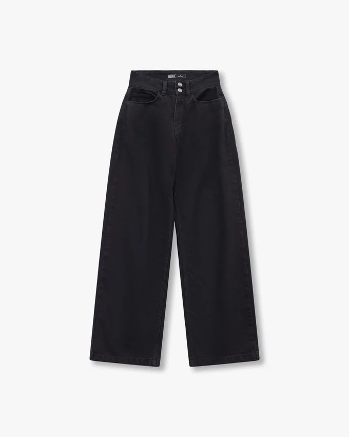 Damen-Denim-Jeans mit weitem Bein – schwarz Damen-Denim-Jeans mit weitem Bein – schwarz