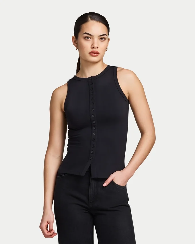 Damen-Essentials-Oberteil mit Knöpfen Damen-Essentials-Oberteil mit Knöpfen