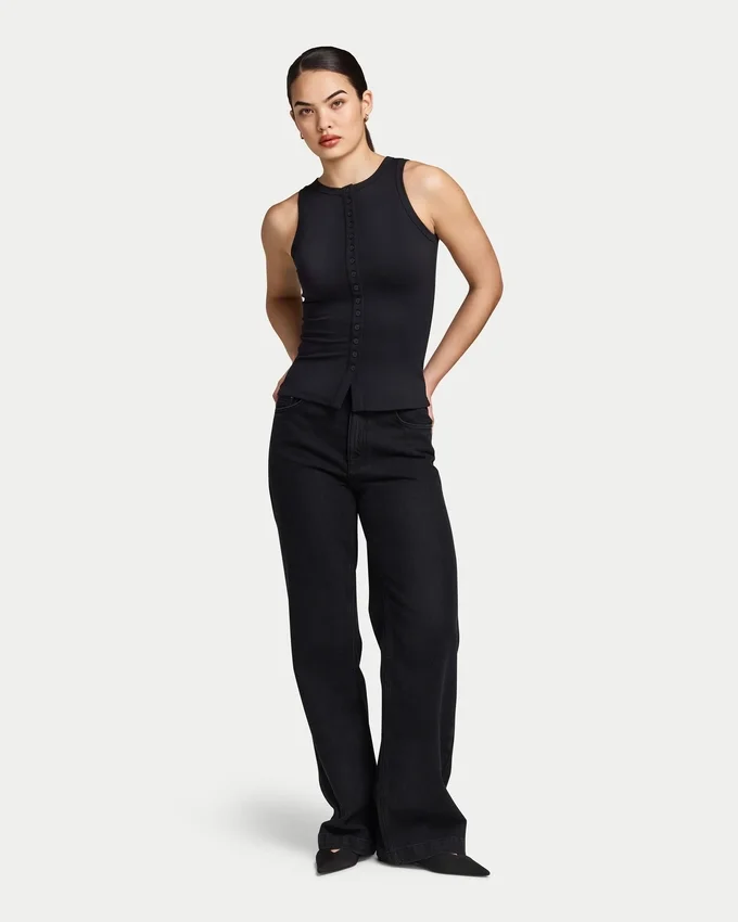 Damen-Essentials-Oberteil mit Knöpfen Damen-Essentials-Oberteil mit Knöpfen