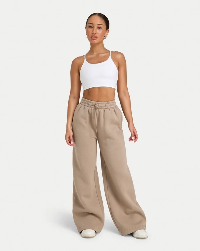 Damen-Jogginghose mit weitem Bein – Mokka Damen-Jogginghose mit weitem Bein – Mokka