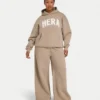 Damen-Jogginghose mit weitem Bein – Mokka Damen-Jogginghose mit weitem Bein – Mokka