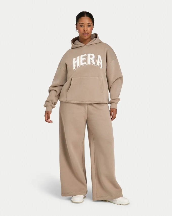 Damen-Jogginghose mit weitem Bein – Mokka Damen-Jogginghose mit weitem Bein – Mokka