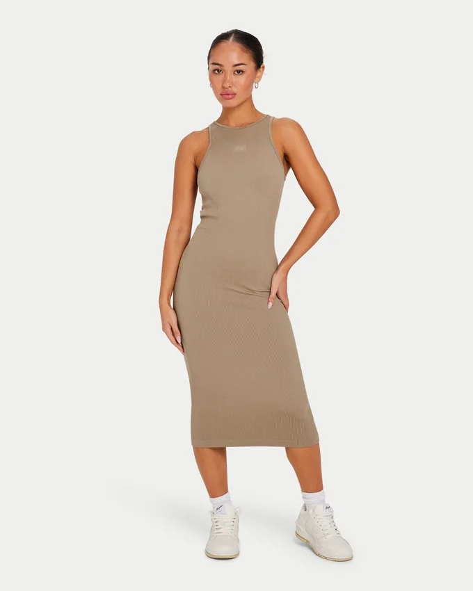 Damen-Midi-Kleid „Base Racer“ – Graugrün Damen-Midi-Kleid „Base Racer“ – Graugrün