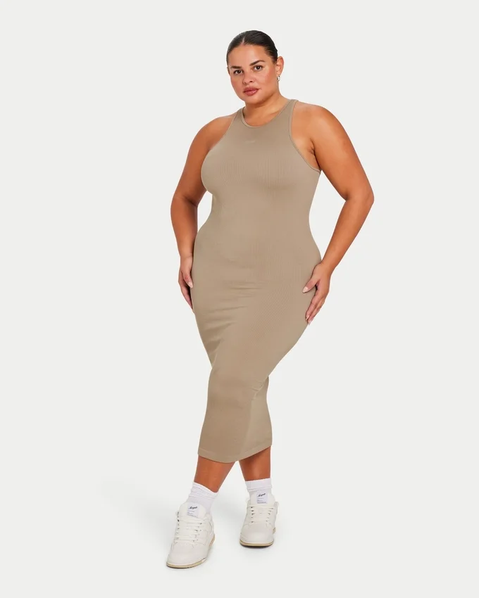 Damen-Midi-Kleid „Base Racer“ – Graugrün Damen-Midi-Kleid „Base Racer“ – Graugrün