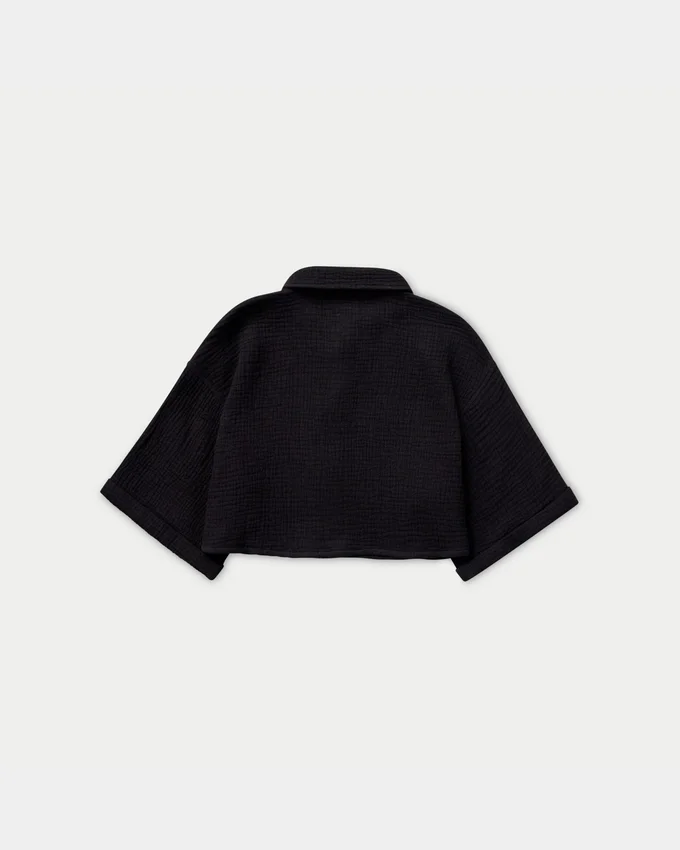 Damen-Resort-Crop-Shirt – schwarz Damen-Resort-Crop-Shirt – schwarz