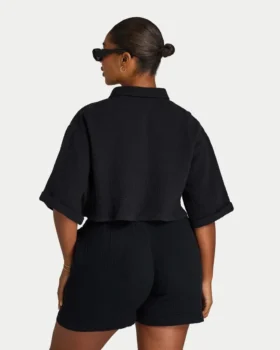 Damen-Resort-Crop-Shirt – schwarz