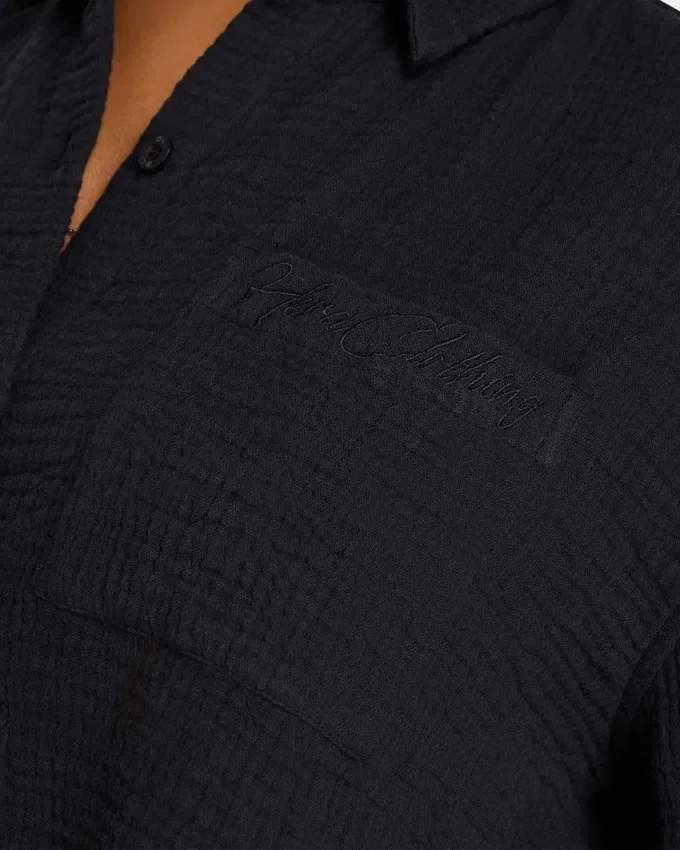 Damen-Resort-Crop-Shirt – schwarz Damen-Resort-Crop-Shirt – schwarz
