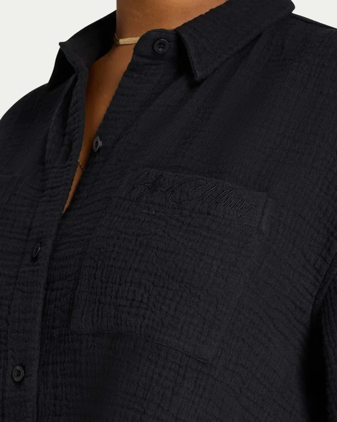 Damen-Resort-Crop-Shirt – schwarz Damen-Resort-Crop-Shirt – schwarz