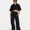 Damen-Resort-Crop-Shirt – schwarz Damen-Resort-Crop-Shirt – schwarz