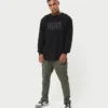 Herren-Label-Langarm-T-Shirt – schwarz Herren-Label-Langarm-T-Shirt – schwarz