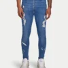 Herren-Spray-On-Jeans mit Rissen – Mittelblau Herren-Spray-On-Jeans mit Rissen – Mittelblau