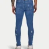 Herren-Spray-On-Jeans mit Rissen – Mittelblau Herren-Spray-On-Jeans mit Rissen – Mittelblau