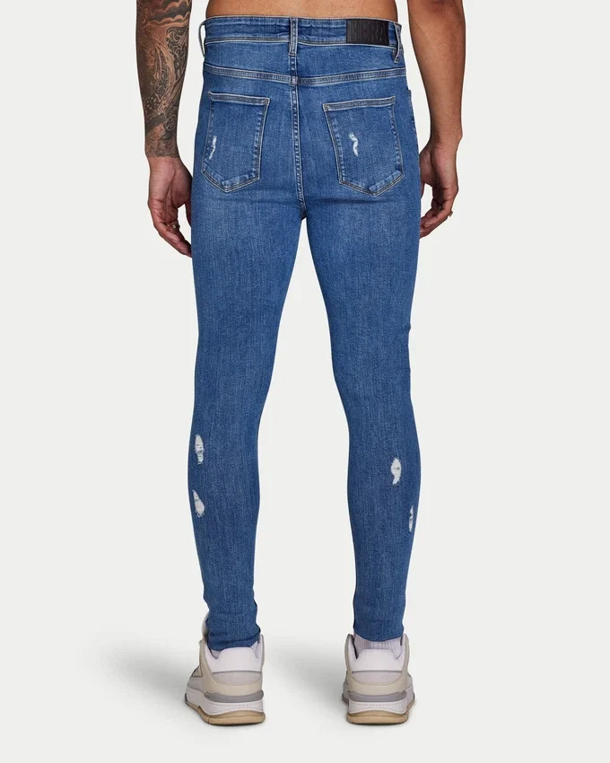 Herren-Spray-On-Jeans mit Rissen – Mittelblau Herren-Spray-On-Jeans mit Rissen – Mittelblau