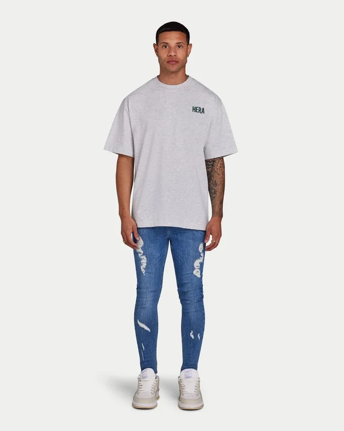 Herren-Spray-On-Jeans mit Rissen – Mittelblau Herren-Spray-On-Jeans mit Rissen – Mittelblau
