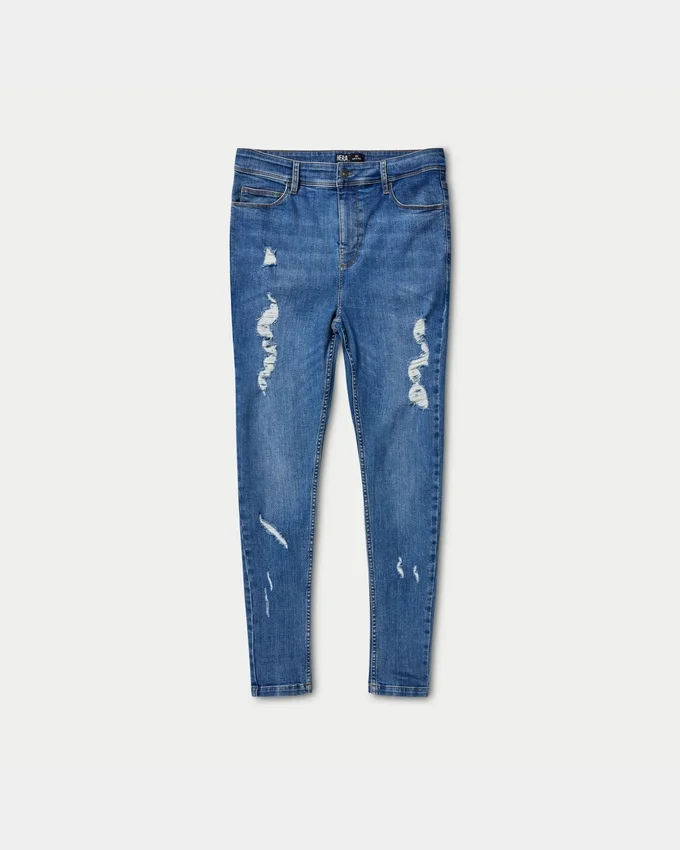 Herren-Spray-On-Jeans mit Rissen – Mittelblau Herren-Spray-On-Jeans mit Rissen – Mittelblau