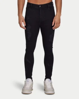 Herren-Spray-On-Jeans mit Rissen – schwarz