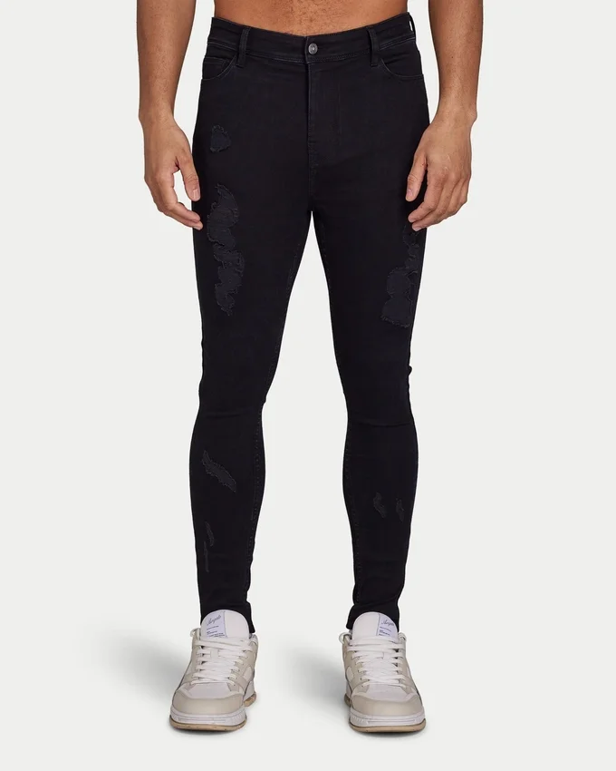 Herren-Spray-On-Jeans mit Rissen – schwarz Herren-Spray-On-Jeans mit Rissen – schwarz