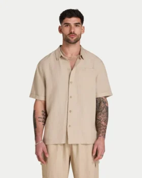 Kurzarm-Shorts-Hemd aus Leinen für Herren