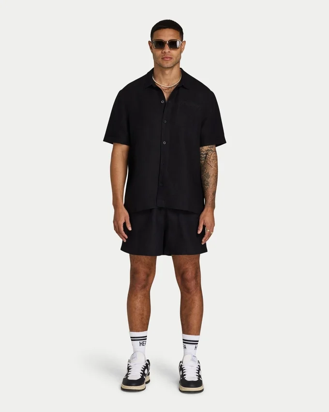 Kurzarm-Shorts-Hemd aus Leinen für Herren Kurzarm-Shorts-Hemd aus Leinen für Herren