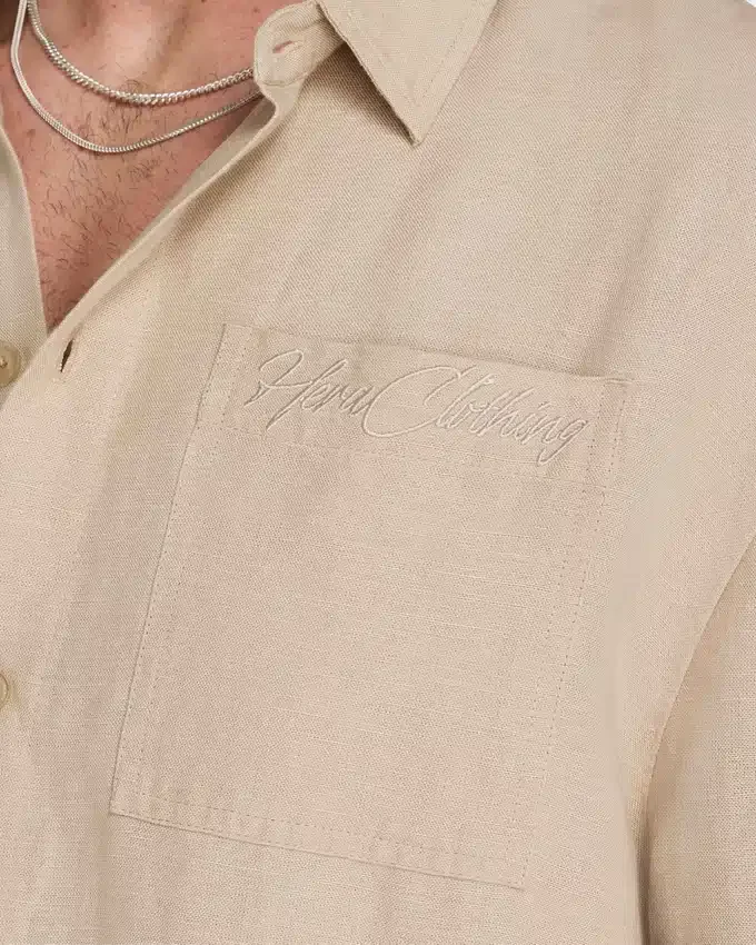 Kurzarm-Shorts-Hemd aus Leinen für Herren Kurzarm-Shorts-Hemd aus Leinen für Herren