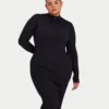 Langärmliges Midi-Kleid für Damen – schwarz Langärmliges Midi-Kleid für Damen – schwarz