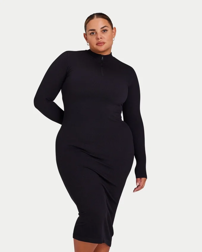 Langärmliges Midi-Kleid für Damen – schwarz Langärmliges Midi-Kleid für Damen – schwarz