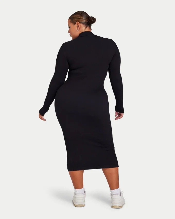 Langärmliges Midi-Kleid für Damen – schwarz Langärmliges Midi-Kleid für Damen – schwarz