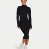 Langärmliges Midi-Kleid für Damen – schwarz Langärmliges Midi-Kleid für Damen – schwarz