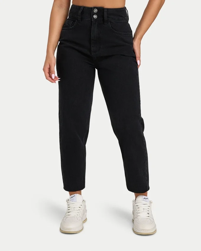 Mom-Jeans für Damen – gewaschenes Schwarz Mom-Jeans für Damen – gewaschenes Schwarz