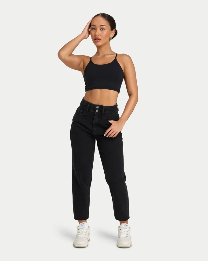 Mom-Jeans für Damen – gewaschenes Schwarz Mom-Jeans für Damen – gewaschenes Schwarz