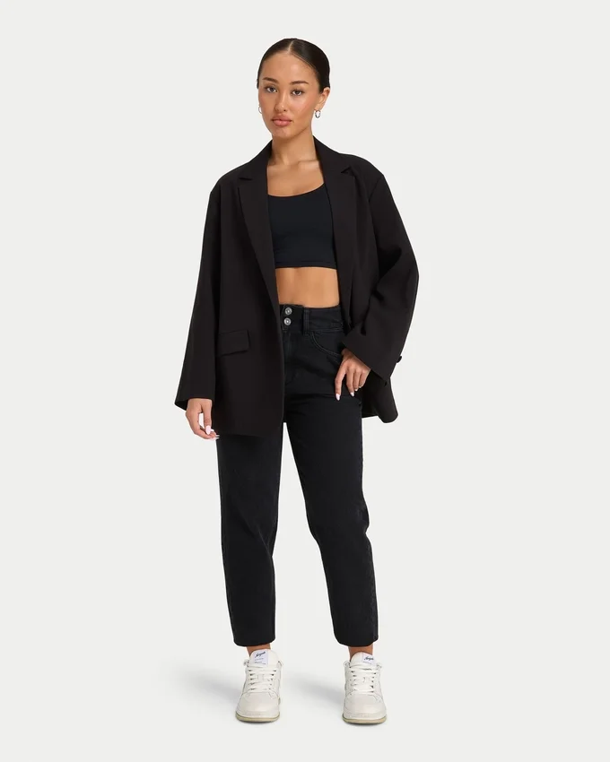 Mom-Jeans für Damen – gewaschenes Schwarz Mom-Jeans für Damen – gewaschenes Schwarz